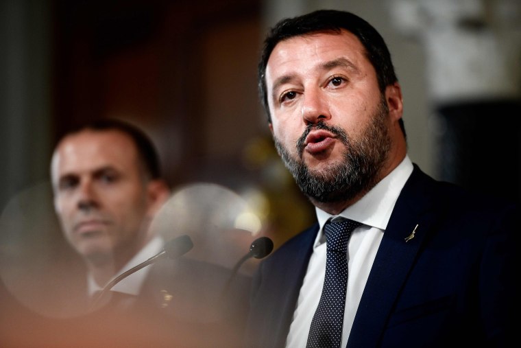 Image: Matteo Salvini addresses the media after a meeting on Wednesday.