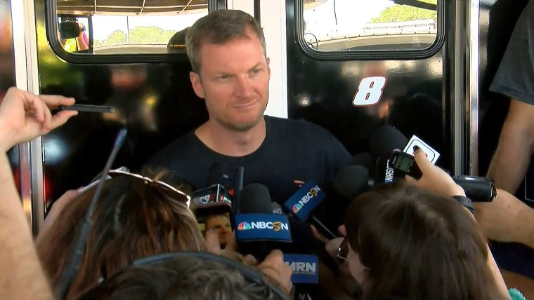 Two weeks after a private plane crash, Dale Earnhardt Jr. speaks at the NASCAR Xfinity Series race at Darlington Raceway on Aug. 30, 2019.