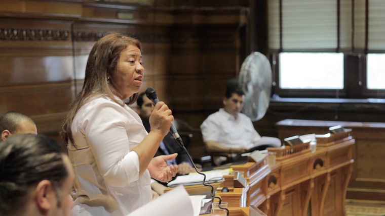 Carmen Castillo speaks at a Providence RI City Council meeting.