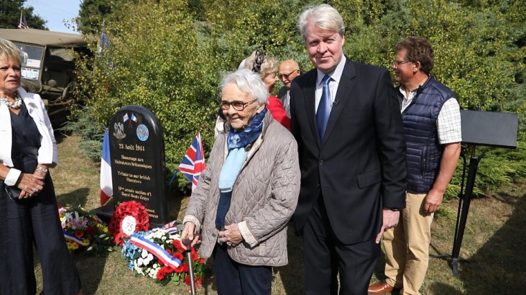 Charles Spencer with Georgette La bouche, whose family hid a downed Canadian pilot in their attic until the day Lt. Althorp and his men arrived.