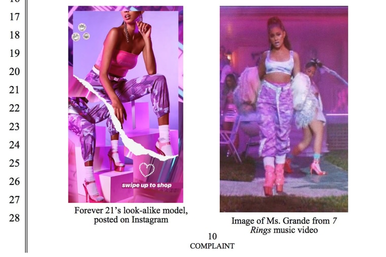 Image: Picture of a model on the Instagram account of fashion retailer Forever 21 is seen alongside an image of pop star Ariana Grande