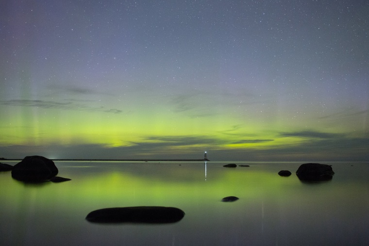 The Aurora Borealis is seen in the sky in Leningrad Region