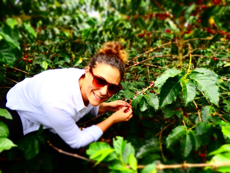 Alyza Bohbot at a coffee bean farm in Colombia.