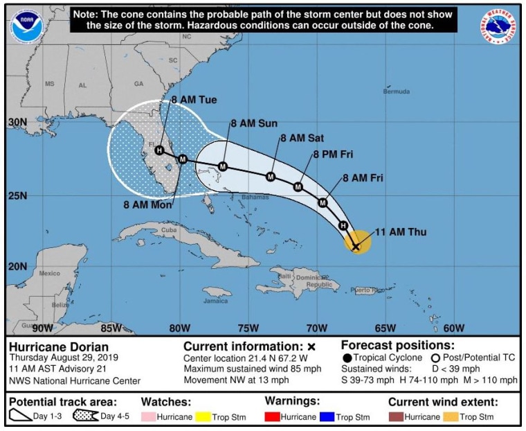 Image: An early projection map of Hurricane Dorian.