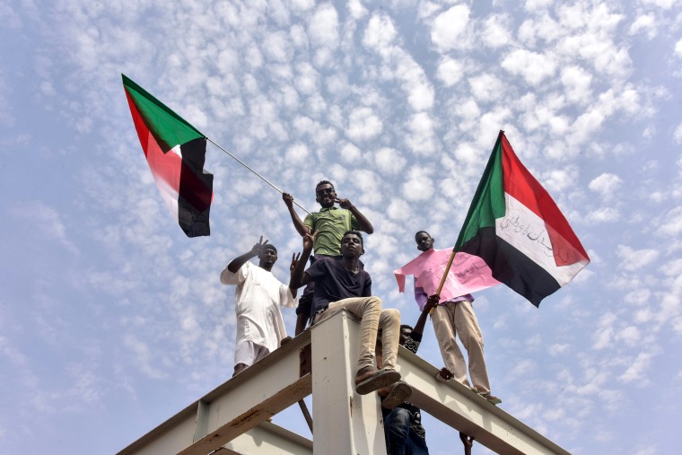Image: People celebrate the Sudanese government transition to civilian rule in Khartoum on Aug. 17, 2019.