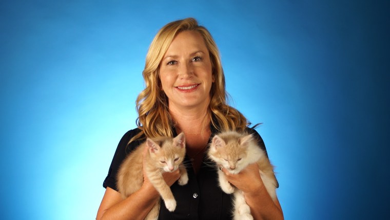 Angela Kinsey poses with a few kittens from the Monmouth County SPCA.
