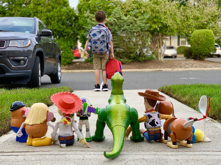 New Jersey mom Tammie Stark captured this cute back-to-school image of her son, Nicholas, with his "Toy Story" toys.