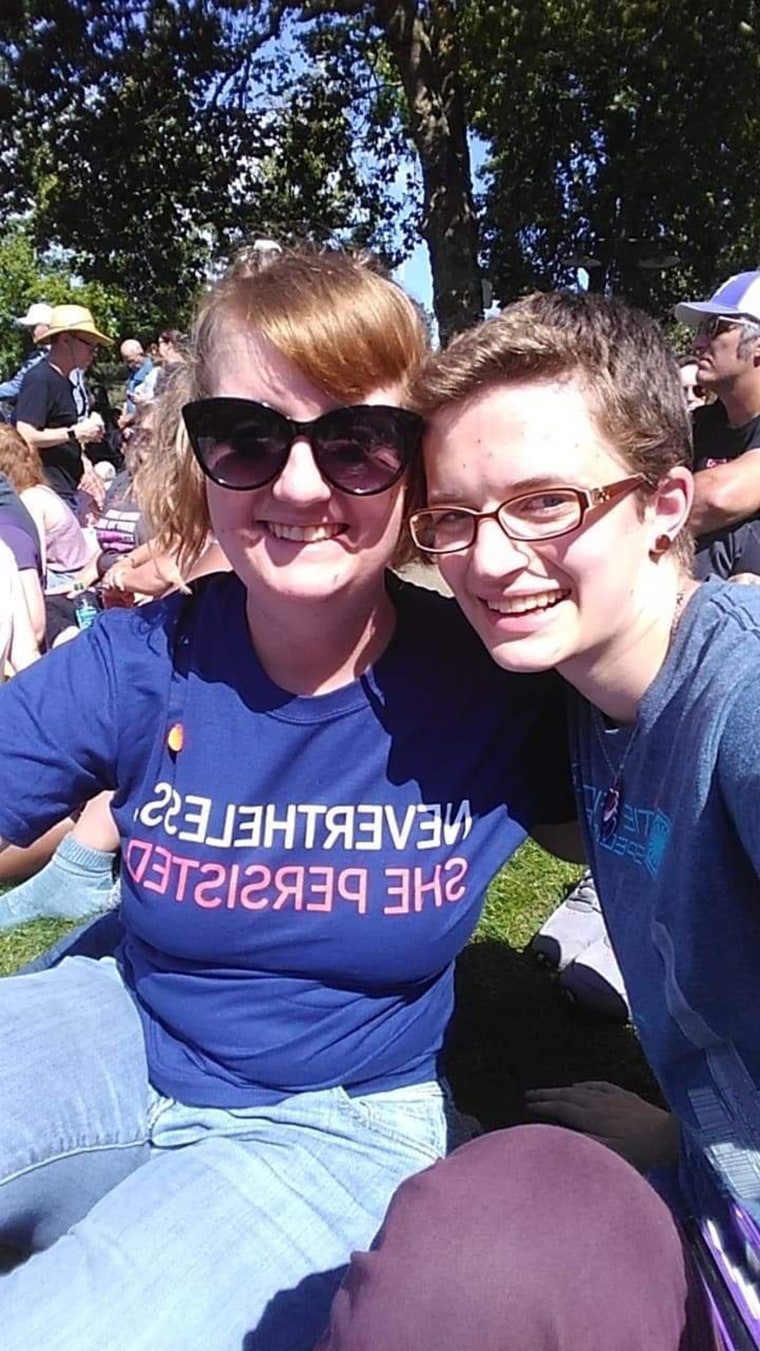 Ara Morgenstern (right) identifies as gender fluid and felt rejected by family and many friends while in high school. But caring teachers helped Halstead break through cycles of self-harming behavior. 