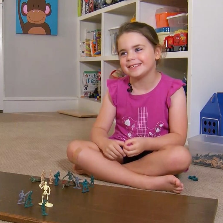Vivian Lord, 6, loves playing with her green army men toys but would also love to play with green army women toys too.