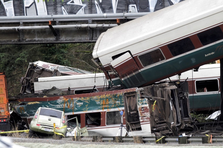 Image: The scene where an Amtrak passenger train derailed in DuPont