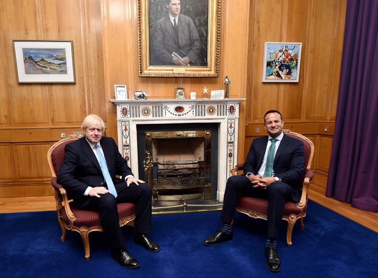 Image: British Prime Minister Boris Johnson meets with Irish Taoiseach Leo Varadkar at Government Buildings on Sept. 9, 2019 in Dublin, Ireland.