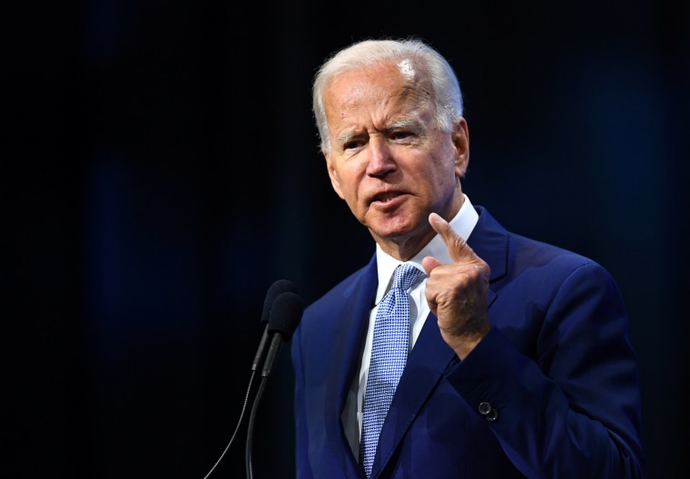 Image: Democratic 2020 presidential candidate and former Vice President Joe Biden addresses the crowd at the New Hampshire Democratic Party state convention in Manchester, New Hampshire