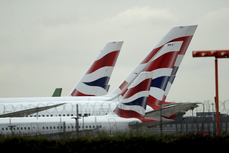 Image: British Airways planes sit at Heathrow Airport in London during a pilot strike on Sept. 9, 2019.