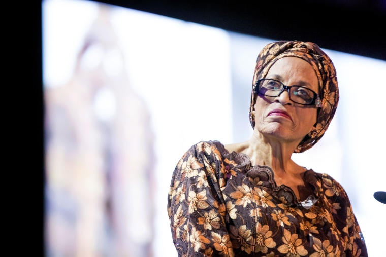 Image: Dr. Johnnetta Betsch Cole speaks at the African Art Awards Dinner at the Smithsonian Arts and Industries Building in 2017.