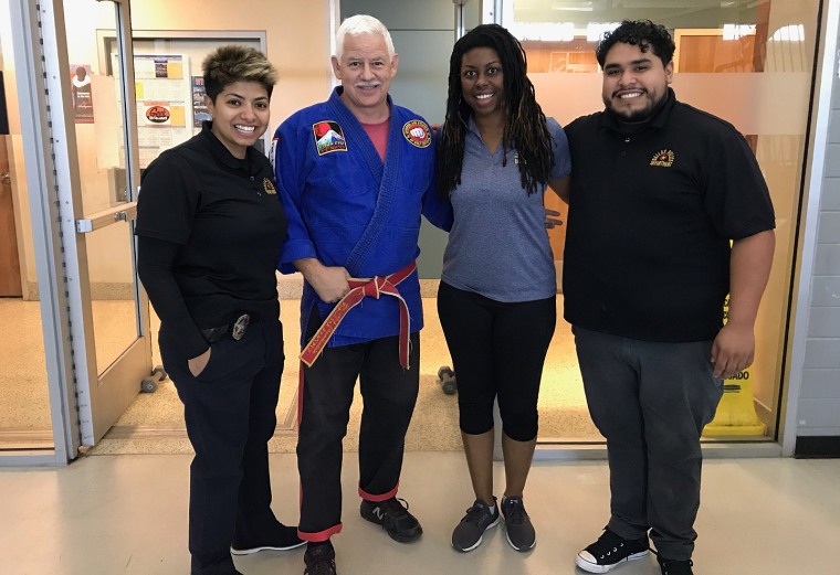 Nick Chamberlain, second from left, with participants from his LGBTQ self-defense class in Dallas, Texas.