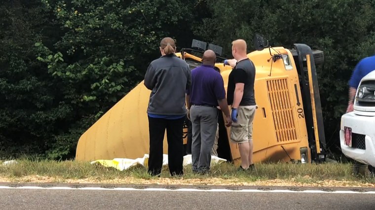 A school bus driver is dead and seven children are injured after a crash in Benton County, Mississippi, on Sept. 10, 2019.