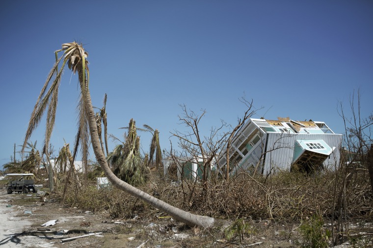 A house toppled over in Marsh Harbour, Bahamas.