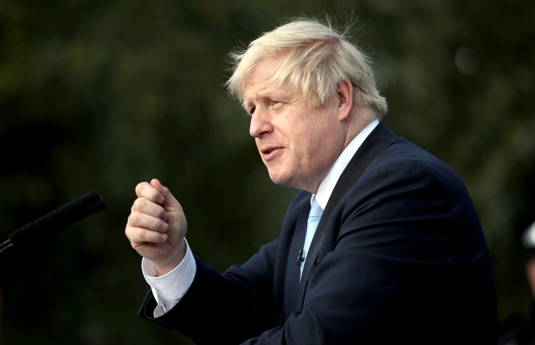 Image: British Prime Minister Boris Johnson speaks in West Yorkshire on Sept. 5, 2019.