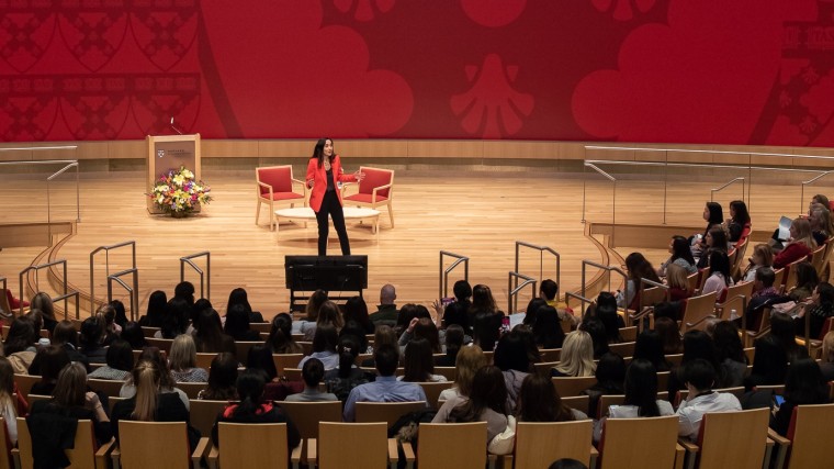 Mars Wrigley's Berta De Pablos-Barbier speaks to Harvard Business School Club's Women's Student Association in February 2019.