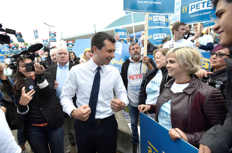 Image: Democratic 2020 U.S. presidential candidate and South Bend Mayor Pete Buttigieg greets supporters before the New Hampshire Democratic Party state convention in Manchester