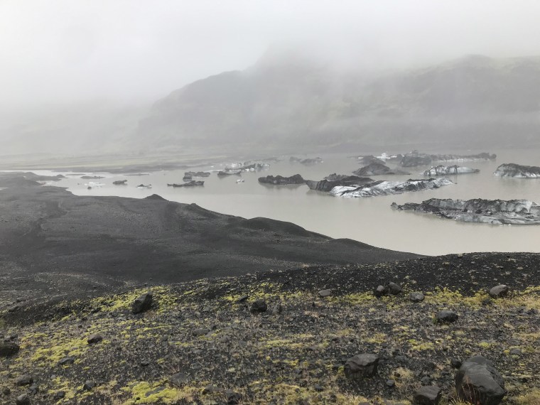 Image: The lagoon at the base the Solheimajokull Glacier in Iceland.