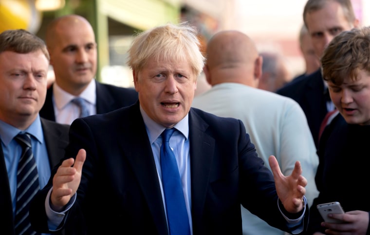 Image: British Prime Minister Boris Johnson visits Doncaster Market on Sept. 13, 2019.