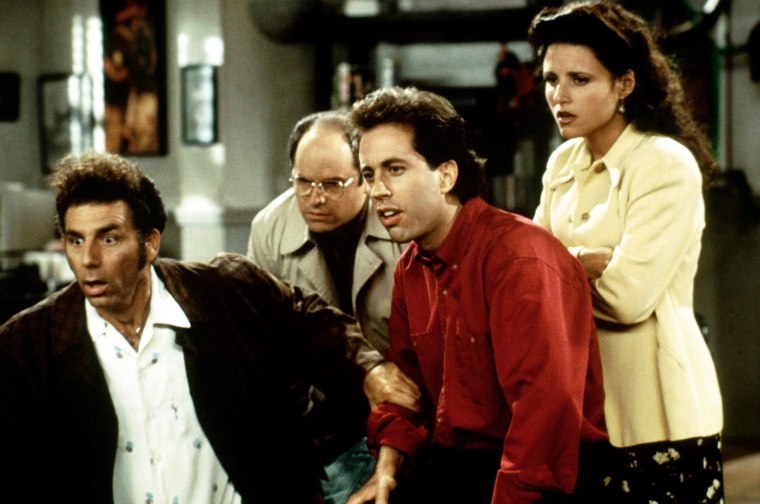 SEINFELD, from left, Michael Richards, Jason Alexander, Jerry Seinfeld, Julia Louis-Dreyfus,