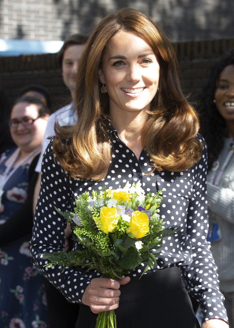 Kate Middleton looks chic in polka dots and high-waisted pants