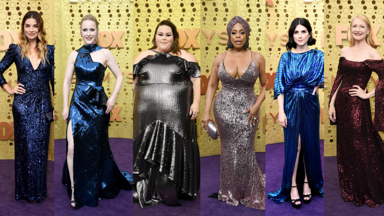 Emmys red carpet trends, metallic dresses red carpet, Emmys metallic dresses