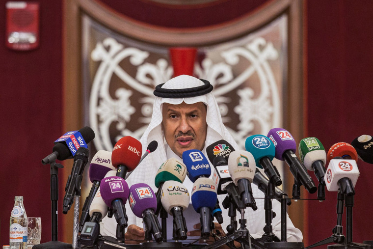 Image: Saudi Arabia's Energy Minister Prince Abdulaziz bin Salman gives a press conference in the Red Sea coastal city of Jeddah