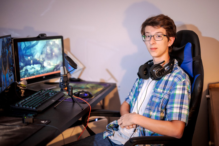 Image: Jeremy Murray, a senior at Francis Howell Central High School and captain of the school's Overwatch team, practices several hours a day in hopes of earning an esports college scholarship.
