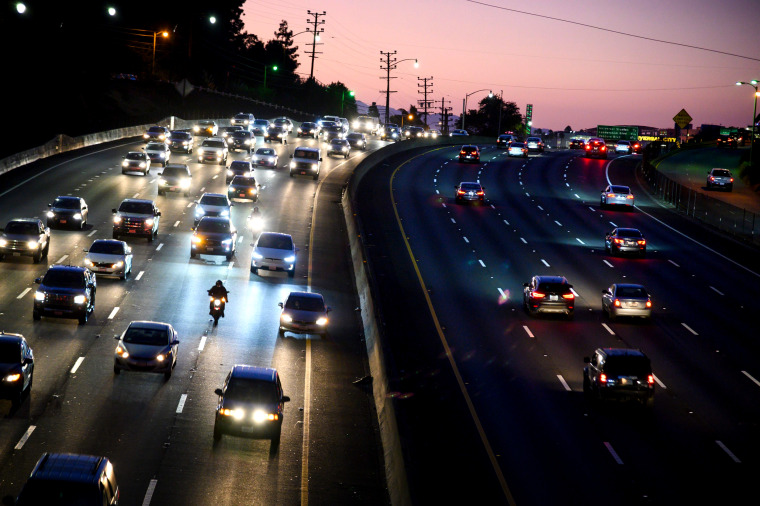 Image: Cars drive along the 101 Freeway in Los Angeles on Sept. 17, 2019.