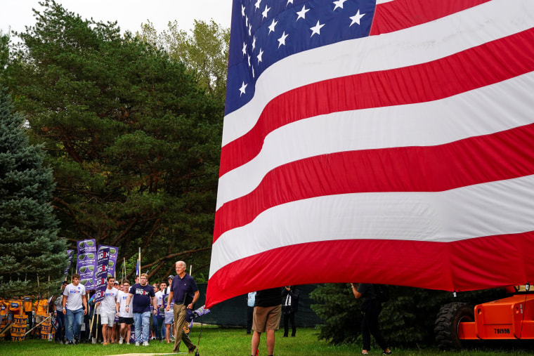 Image: Joe Biden arrives at to speak at the Polk County Democrats Steak Fry in Des Moines, Iowa, on Sept. 21, 2019.