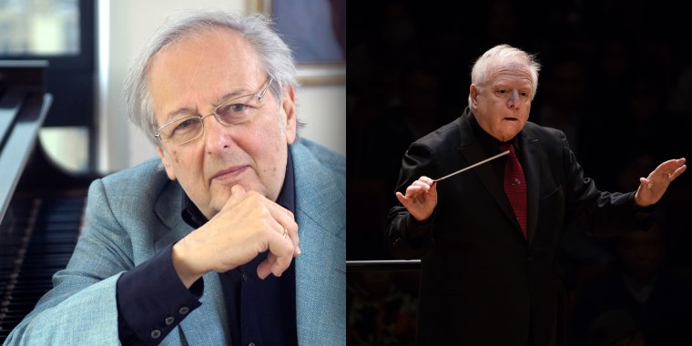 The late composer Andre Previn (left) was erroneously identified with a picture of living composer Leonard Slatkin.
