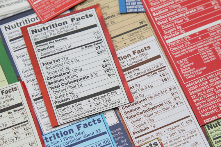 Group of labels showing nutrition facts.