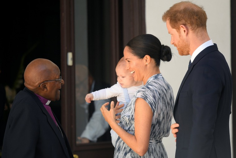 The Duke and Duchess of Sussex and their son, Archie, meet Bishop Desmond Tutu.