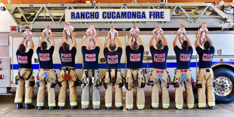 Nine members of the Cucamonga Fire Department welcomed nine babies.