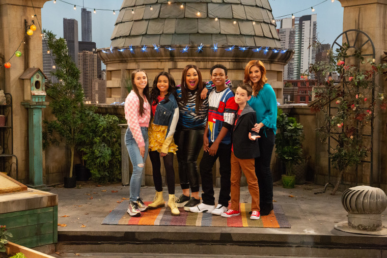 Disney Channel's "Raven's Home" stars Sky Katz as Tess, Navia Robinson as Nia, Raven-Symone as Raven Baxter, Issac Ryan Brown as Booker,  Jason Maybaum as Levi and Anneliese van der Pol as Chelsea Daniels.