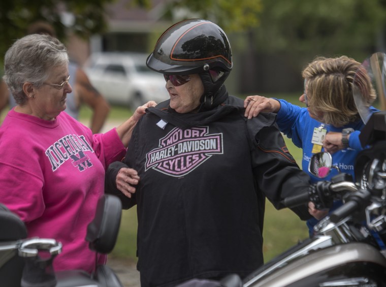 Joyce White knew her mom long dreamed of riding a motorcycle. When hospice social workers told them that Helen Sharp could finally ride a motorcycle, White told her mom to take the chance. 