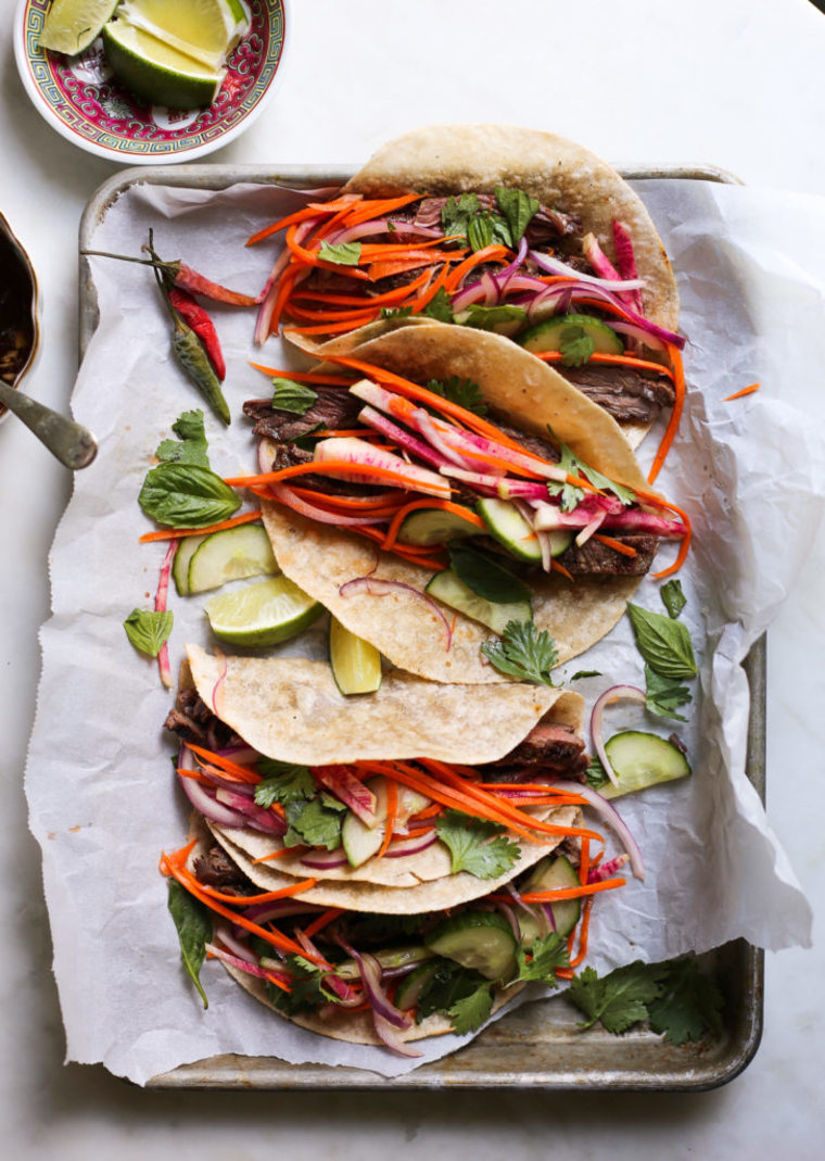 Grilled Thai-Style Steak Tacos with Crunchy Slaw