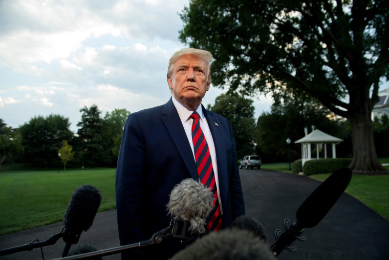 Image: President Donald Trump speaks to the press outside of the White House on Sept. 12, 2019.