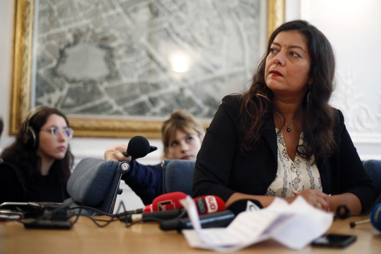 Image: French journalist Sandra Muller gives a press conference in Paris.