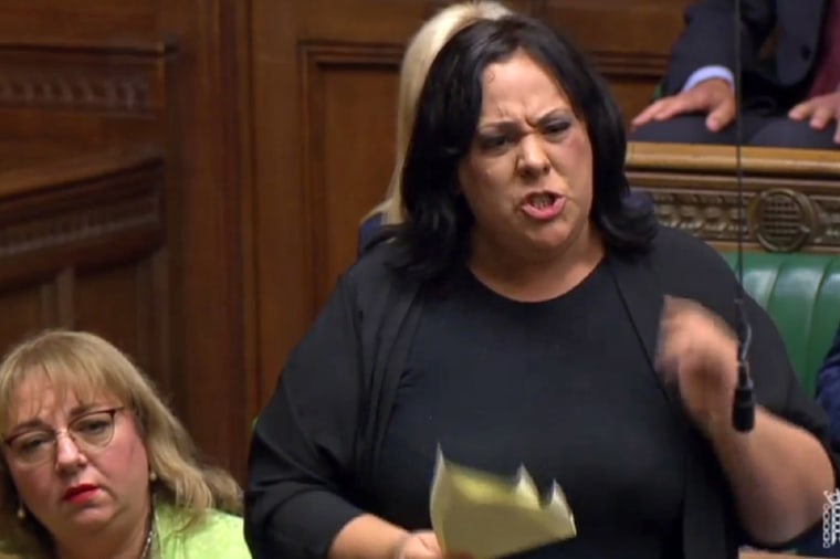 Image: British Labour Prty MP Paula Sherriff questioning the prime minister on his use of the word "Surrender" to describe the "Benn Bill"  in the House of Commons