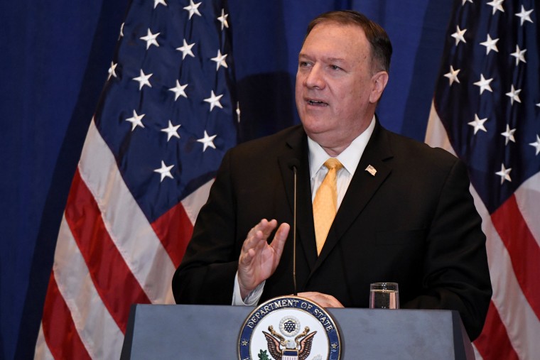 Image: Secretary of State Mike Pompeo speak during a press conference at the Palace Hotel on the sidelines of the 74th session of the United Nations General Assembly in New York City