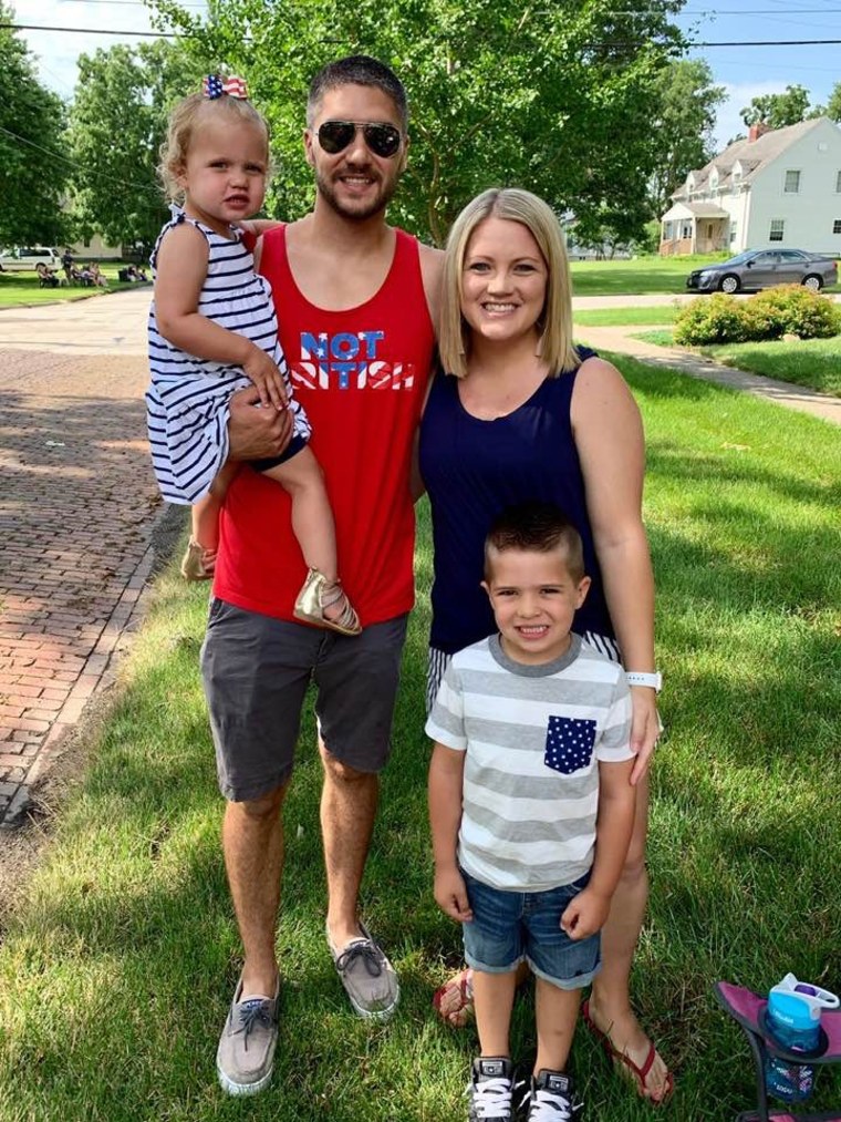 Travis and Taylor Cunningham with their children, Talan, 5, and Scarlett, 2.