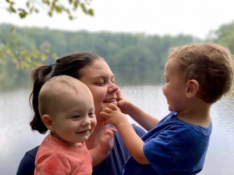 Tracy Bennett with her sons Elliot, 2, and Isaac, 7 months.