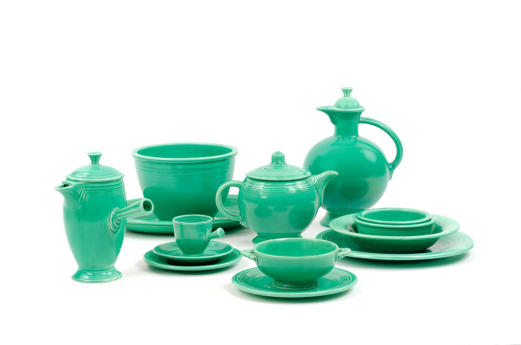 Collection of Original Green Glaze Vintage Antique Fiesta Pottery and Tableware.