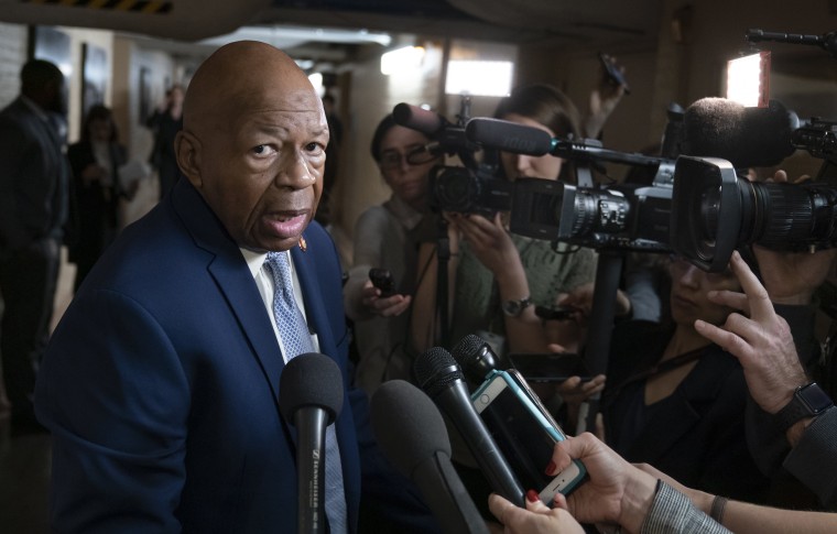 Image: Rep. Elijah Cummings speaks to reporters at the Capitol on Jan. 4, 2019.