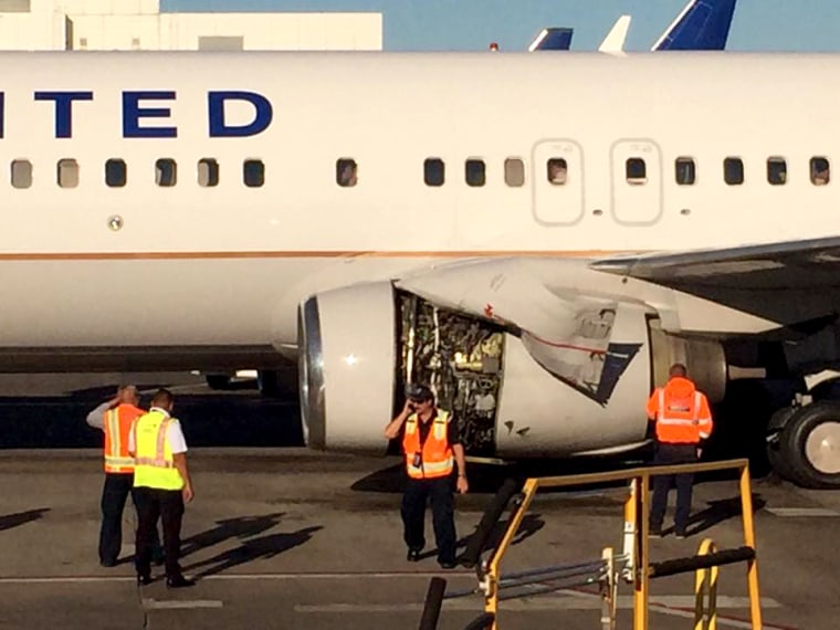 Image: A United Airlines flight returned to a Denver airport after a mechanical issue with an engine on Sept. 29, 2019.