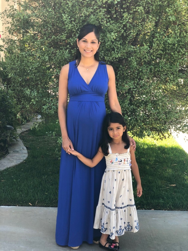 CNBC's Aditi Roy with 5-year old daughter Saya. Roy is due with her second child in November.